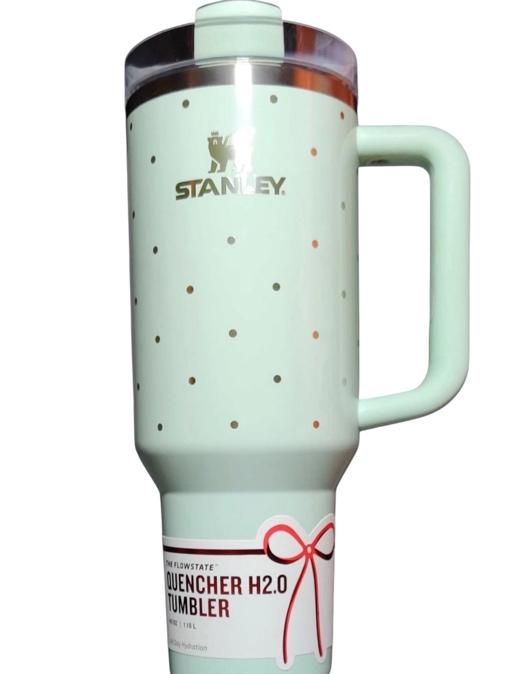 Stanley Mint Green Tumbler with Gold Dot Accents